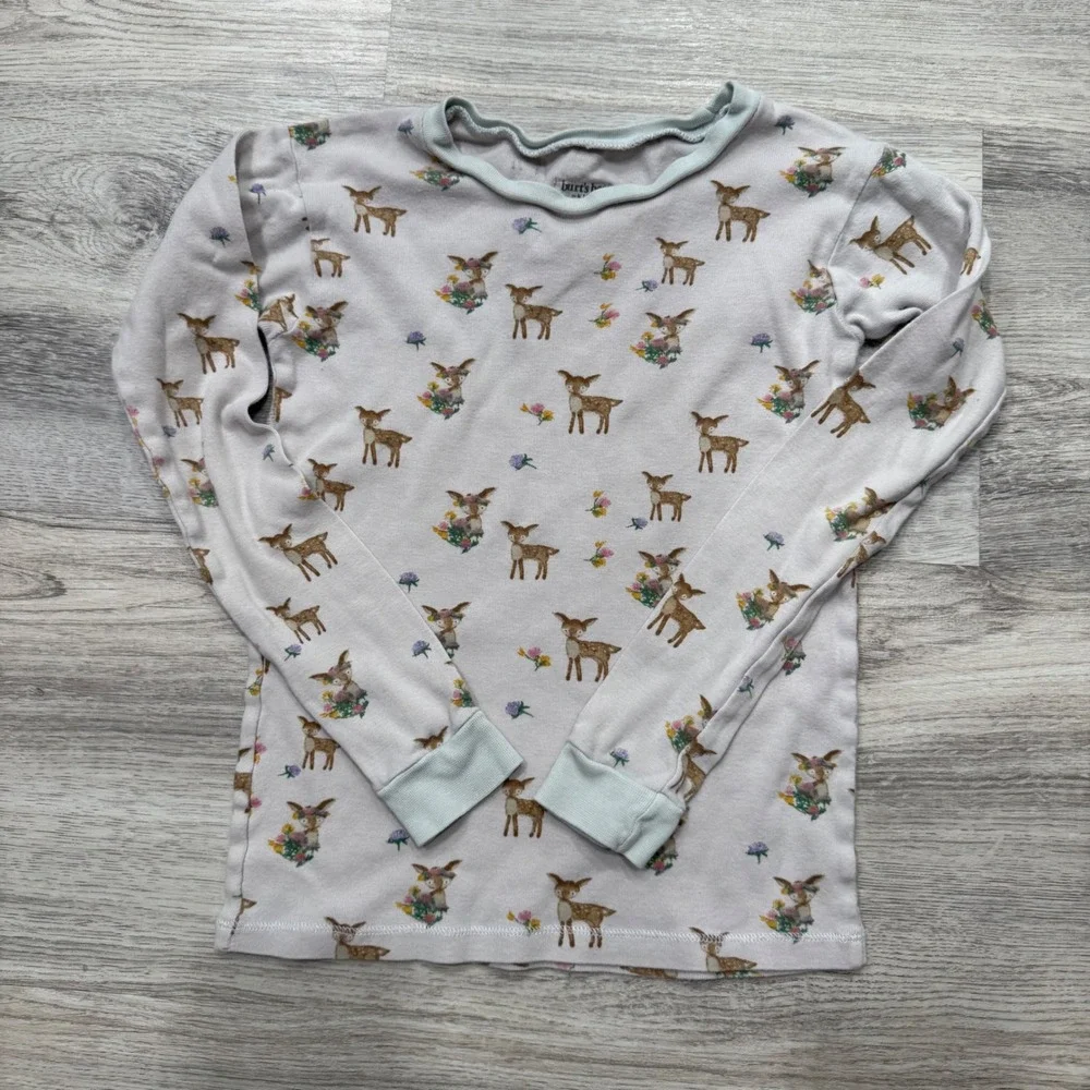 Burts‎ Bees Kids Pajamas Set Size 7 Deer Floral Organic Cotton Sleepwear 2 Piece